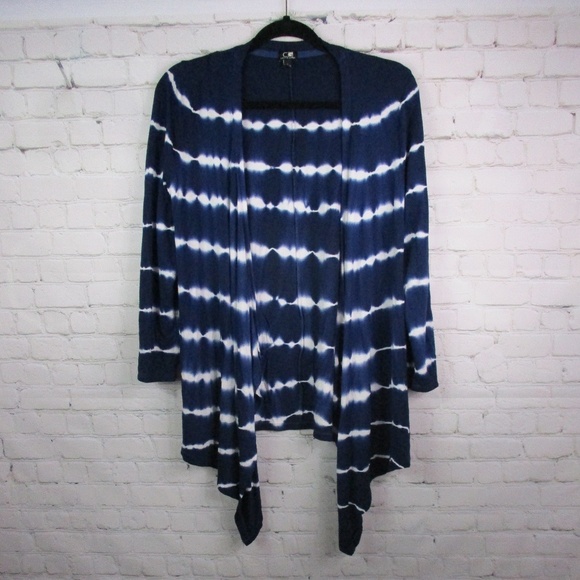 Cable & Gauge Tie Dye Stripe Drape Front Waterfall Open Cardigan - Picture 1 of 3